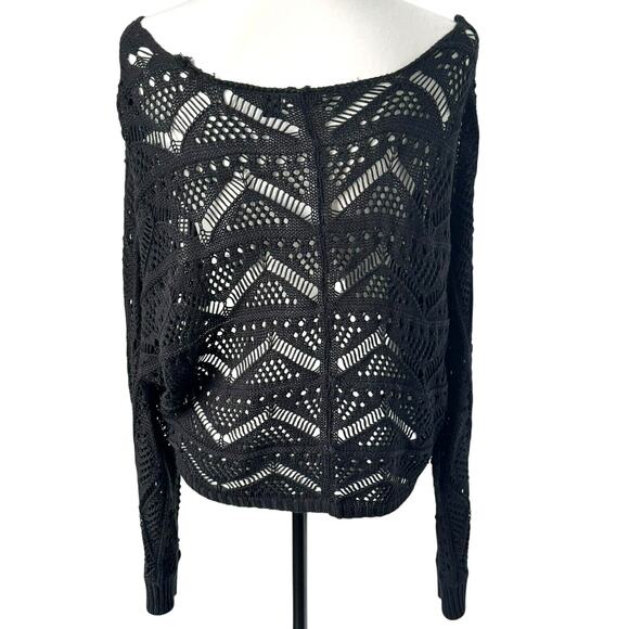 ALLEN B SCHWARTZ Womens Medium Black Crochet Open Knit Pullover Sweater Cover Up - Picture 2 of 8